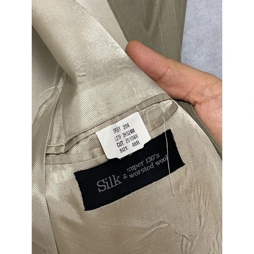 Fumagalli's  Suit Men 40R Taupe Beige Stripes 3B Silk Wool Super 130 W36X30 Luxe